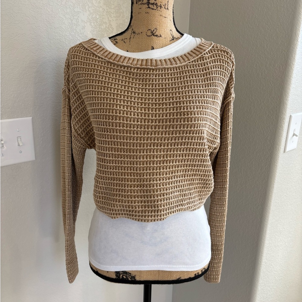 BP Tan Ribbed Knit Cropped Sweater